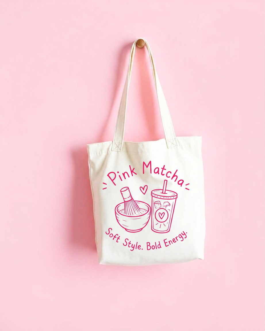 Pink Matcha Tote Bag - White